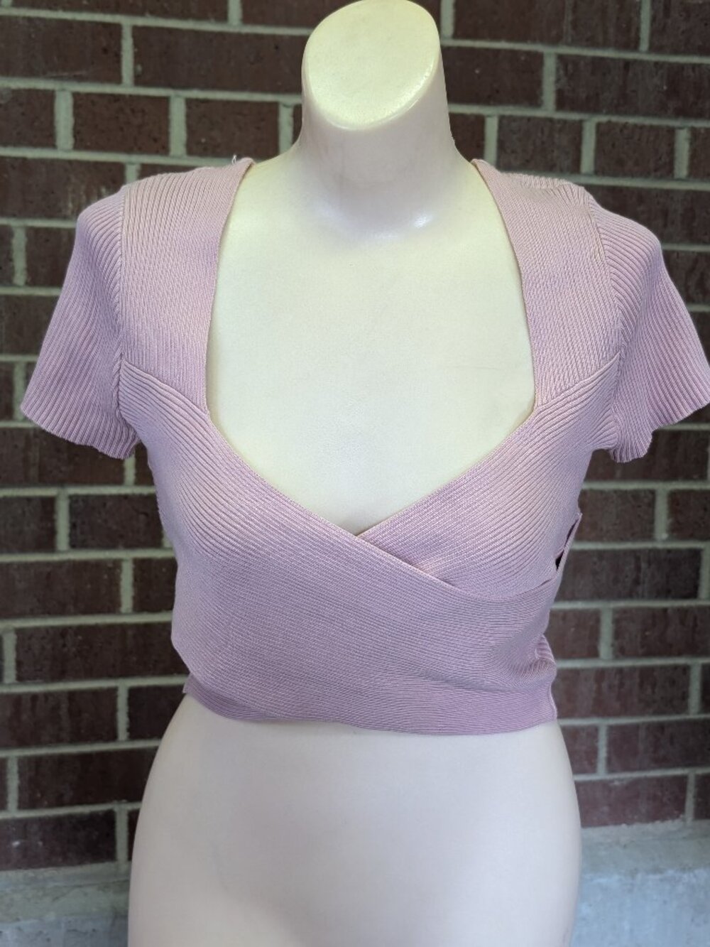 Dusty Rose Ribbed Knit Wrap Crop Top Sweetheart Coquette Balletcore Coquette M/L